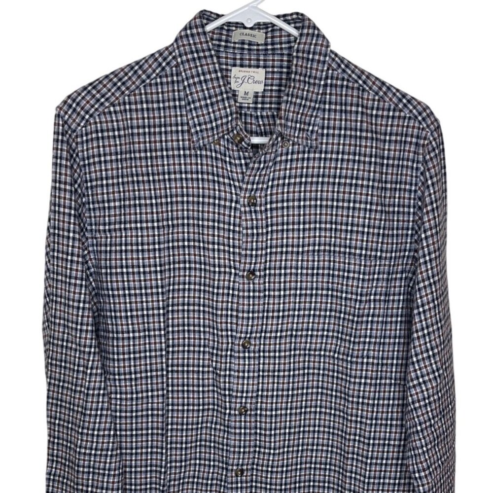 J.Crew Classic Fit Plaid Button-Up Shirt Mens Sz M Cotton Brushed Twill Blue Red